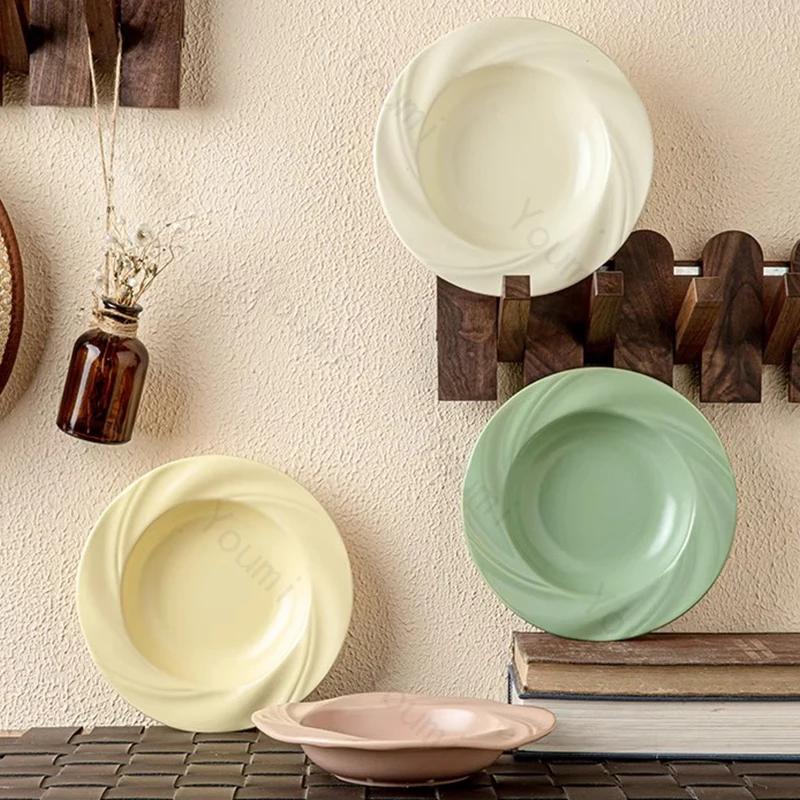 Light Luxury Solid Color Ceramic Plate High End Restaurant Pasta Plates Household Afternoon Tea Cake Dessert Plate Tableware