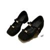 Coarse Heel Mary Jane Shoes Women's 2025 New with Skirt French Beautiful Bow Single Shoes Black Beige Leopard Print