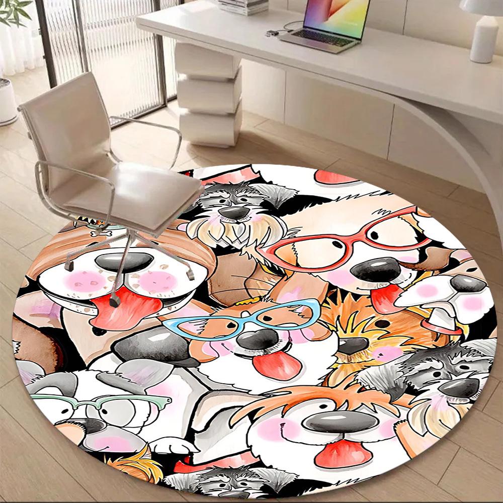 1PC Dogs Cute Office Round Area Rug, Mat Suitable For Office, Under Office Chairs Bedroom Living Room Home Decor, Room Deco