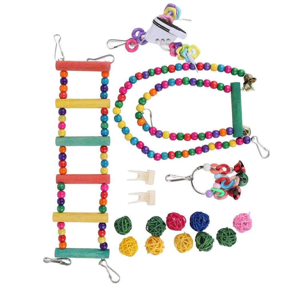 17 ks Závěsné hračky do klece pro ptáky Houpačka pro papoušky Stojící Kousací Závěsná hračka s houpací sítí Závěsný žebřík