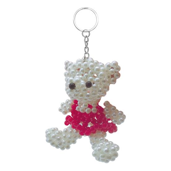 Faux Pearl Bear Rabbit Keychain Pendant Handmade Braided Lightweight Charm Key Chain Backpack Bag Accessory