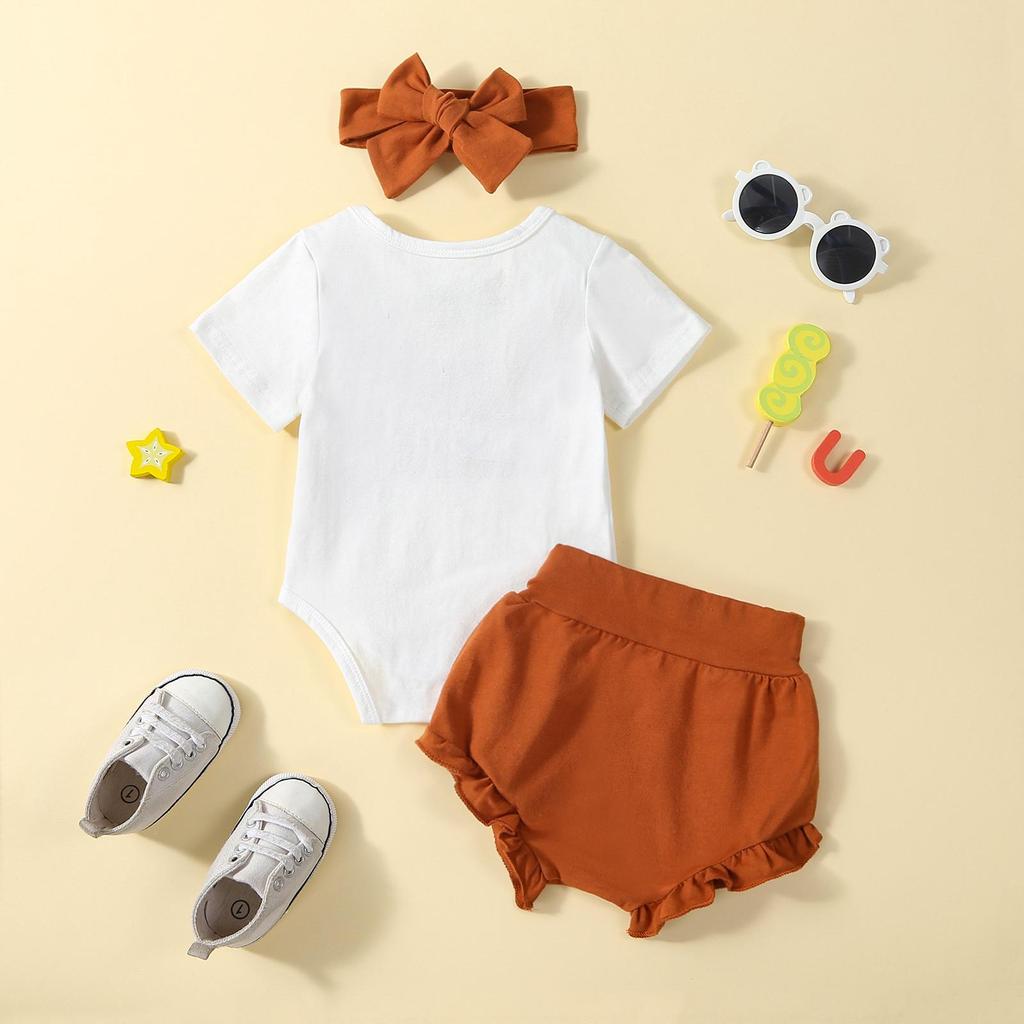 Baby jenter halloween shorts sett med hvite kortermede bokstavtrykk