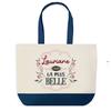 Shopping Bag - PLANETEE - Lauriane the Most Beautiful - Blue Background - Cotton - 40 X 45 Cm