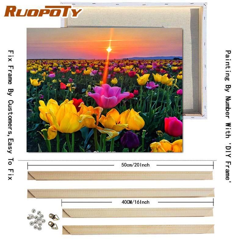 RUOPOTY DIY Frame Oil Painting By Numbers Tulip Flower Home Decor Acrylic Home Decor On Canvas Wall Art Picture For Living Room