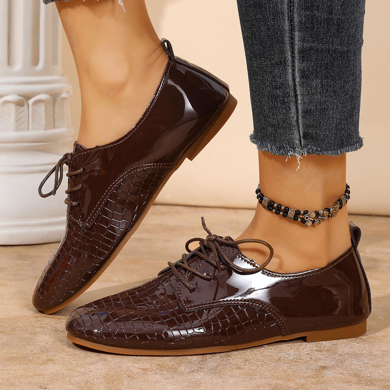 

Women s Solid Color Leather Textured British Small Leather Shoes Comfortable Fashionable And Casual Shoes Women s Summer Shoes 36 коричневий