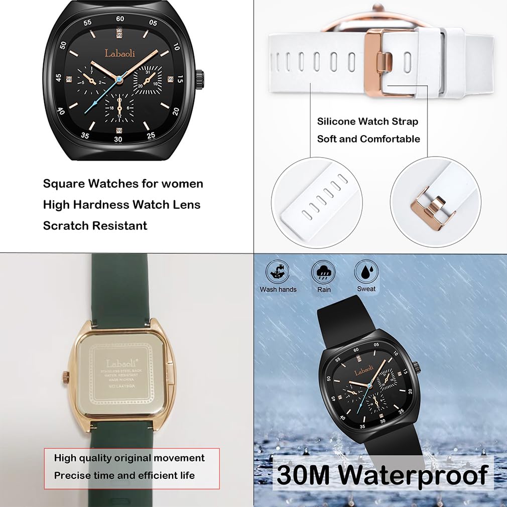 Square Silicone Big Brand Gift for High School Black Women's Wristwatch, Waterproof, Sporty, Cute, Simple, Stylish, Casual, Face, Name, Students,