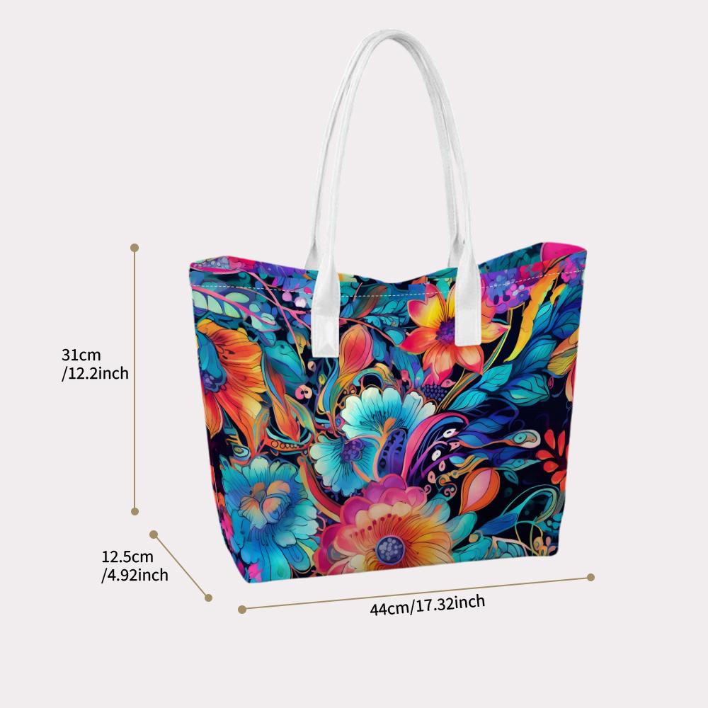 Vibrant Floral Printed Tote Bag Fashion Casual Portable Shopping Handbag Stylish Daily Use Shoulder Bag for Women