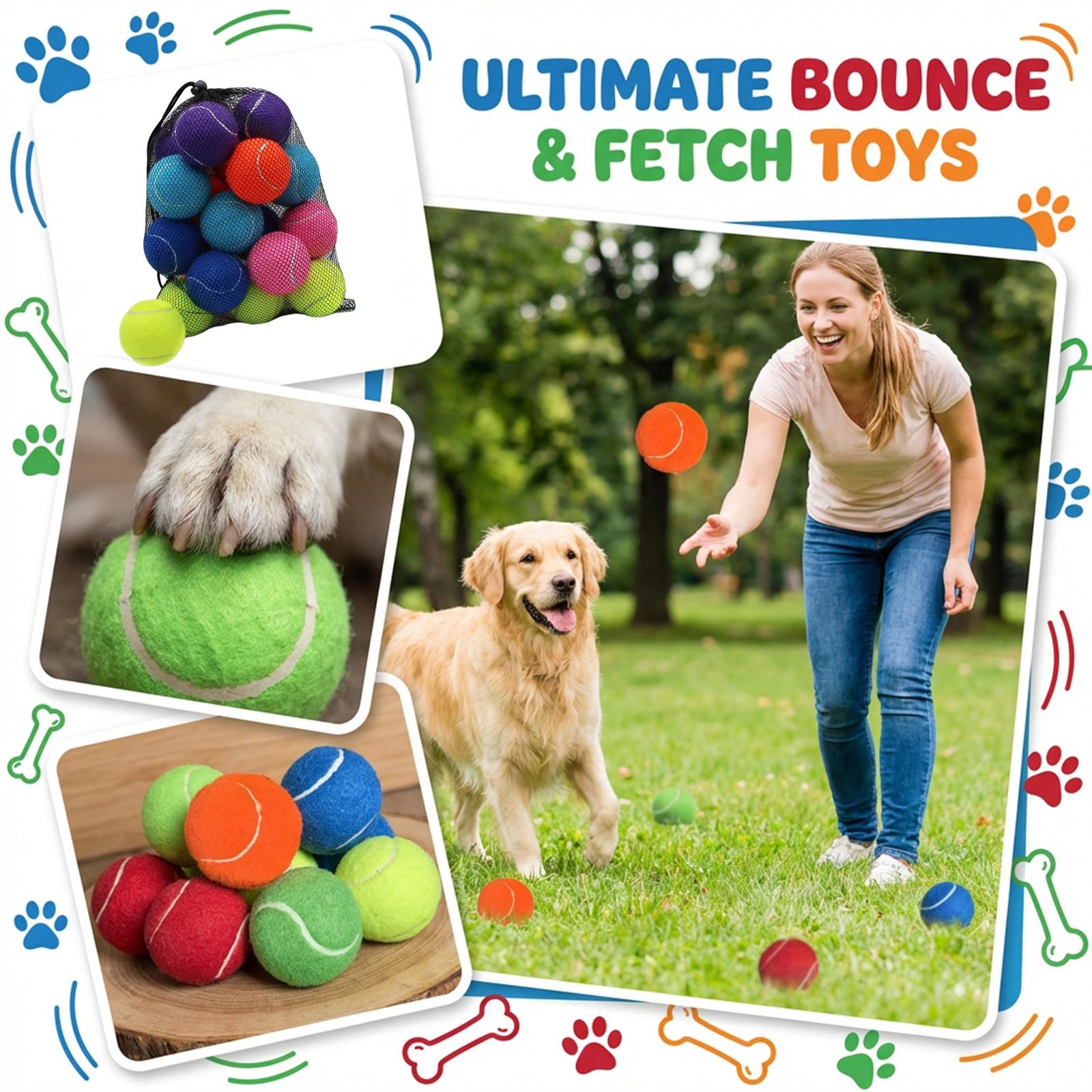 

16-Pack Colorful High- Rubber Pet Tennis Balls - Interactive Training & Play Balls For Dogs, Random Colors One Size