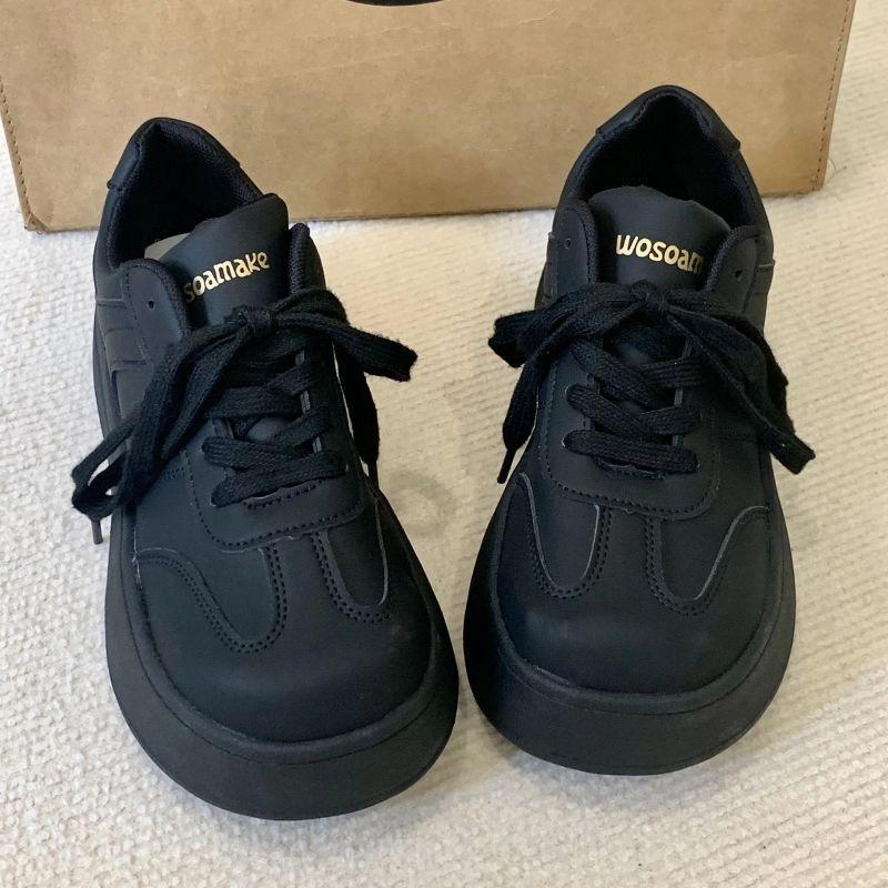 Black Heightening Platform Shoes Children's Spring New Versatile Sports Retro Thickened German Training Board Shoes