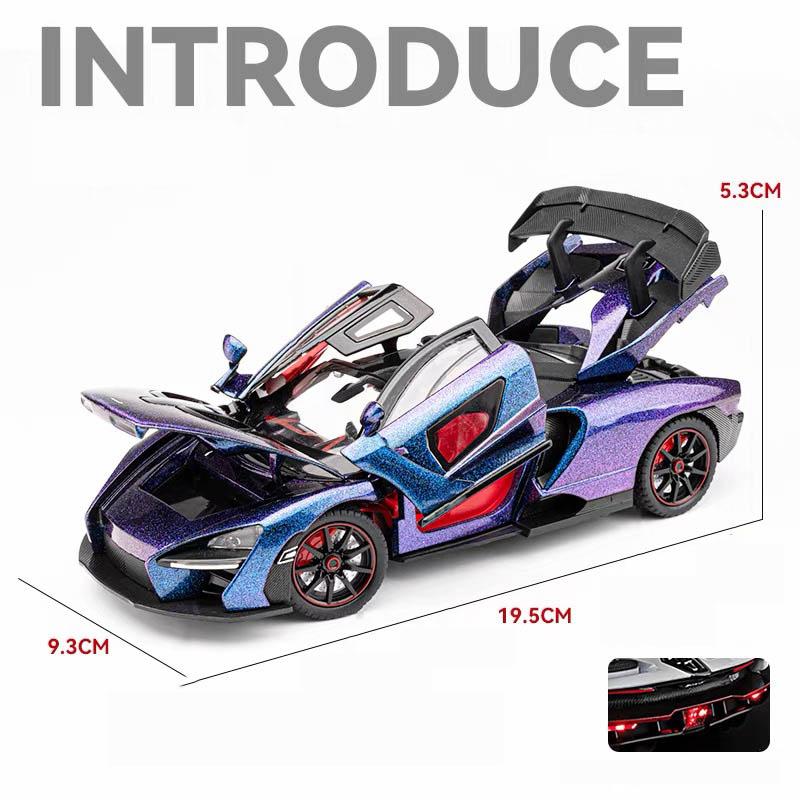 New 1:24 McLaren Senna Supercar Scale Car Model Alloy Vehicle Diecast Metal Sound Light Collectible Childrens Birthday Toy Car Gift