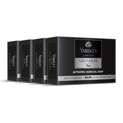 Gentleman Classic Aktivkohleseife, mit 99,9 % Keimschutz und Tiefenreinigung der Haut - 4er Pack (Jeweils 100 g)