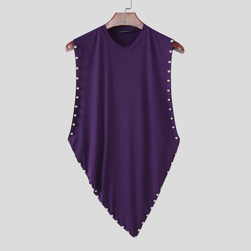 INCERUN Men O Neck Sleeveless Beading High Low Casual Loose Thin Tank Tops