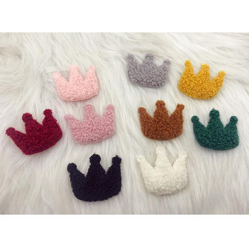 12Pcs Puffy Soft Teddy Plush Padded Patches Crown Appliques For DIY Clothes, Crafts, Hat, Bag, Woolen Gloves, Socks Decor