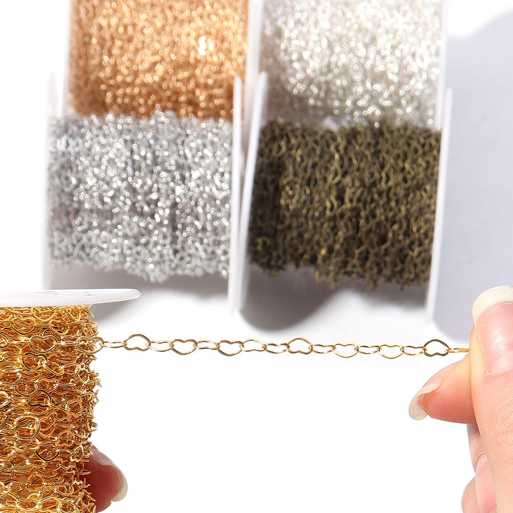 10 Yards/roll Heart Shape Bulk Chain Gold Color Link Chains for Jewelry Making Necklace Chain DIY Necklace Bracelet Materials