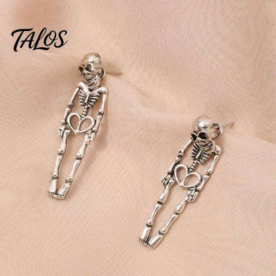 Vintage Metal Texture Skull Earrings 2Pcs Skeleton for Women, Gothic Alloy Drop Earrings, Hypoallergenic Punk Dark Aesthetic Fashion Jewelry