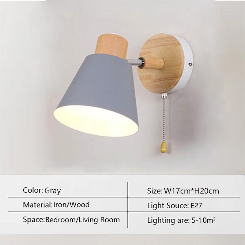 Nordic LED Wall Sconce Minimalist Iron with Switch E27 Wall Lamp For Bedroom Bedside Study Office Indoor Illumination Fixtures