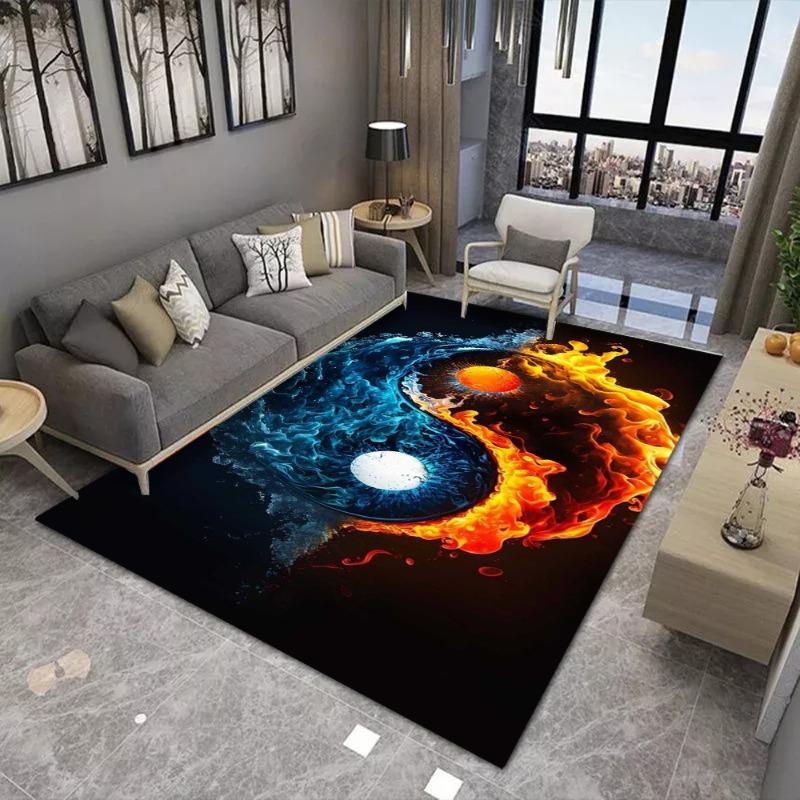 Yin Yang Tai Chi Diagram Großer Flächenteppich Rutschfester Verschleißfester Teppich für Wohnzimmer Schlafzimmer Weiche Bodenmatte Heimdekor Mode