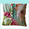 Elegant Tropical Flower Cactus Linen Pillow Case For Sofa And Car Home Decor