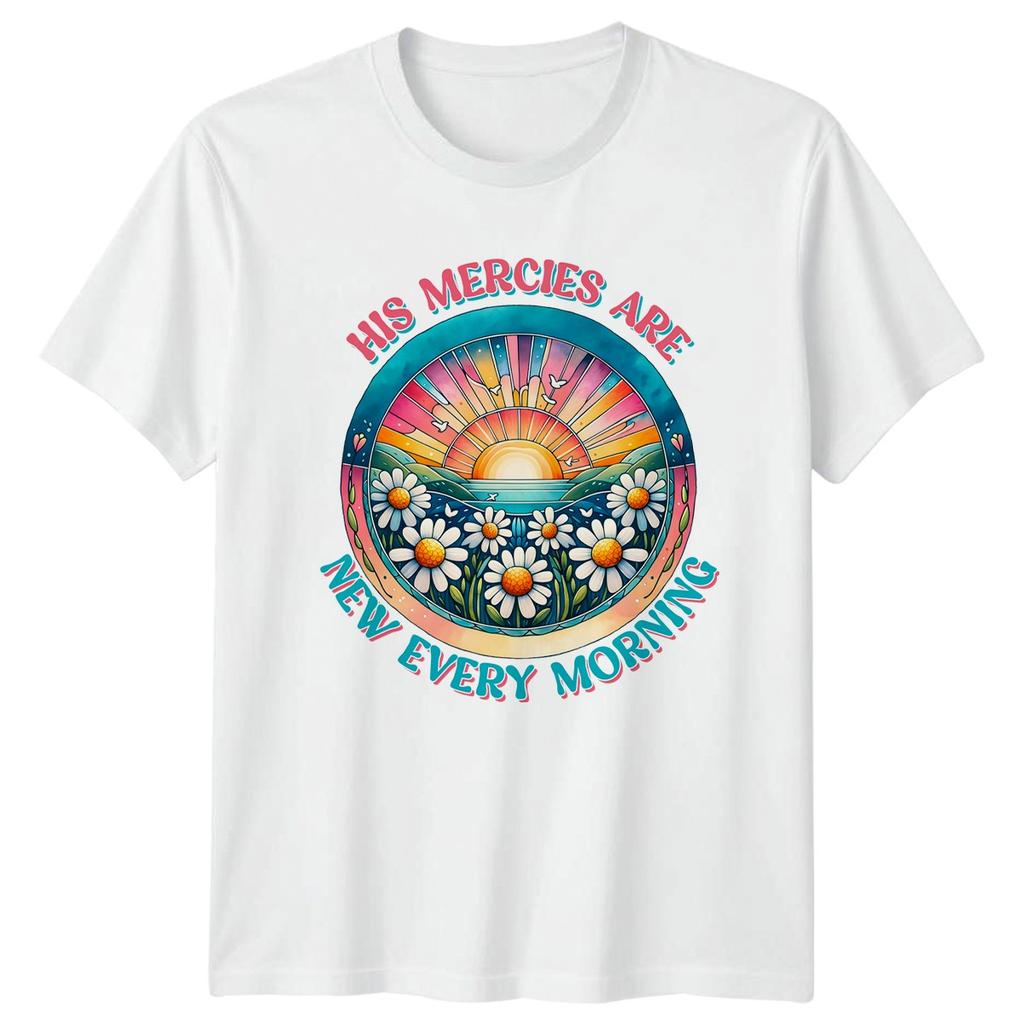 His Mercies Are New Every Unisexs TShirt Boho Faith Daisy Christian