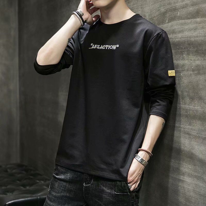 Men T Shirt Solid Color O-neck Long Sleeve Streetwear Casual Men Clothing Korean Style Fashion Tee Tops M-4XL