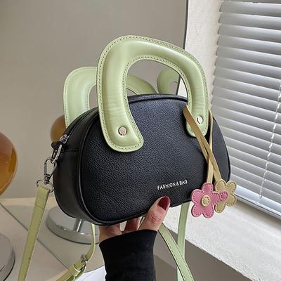 Bolsa Pequena de Mão Nova Bolsa Pequena Redonda Contrastante de Mão Bolsa de Ombro Mensageiro