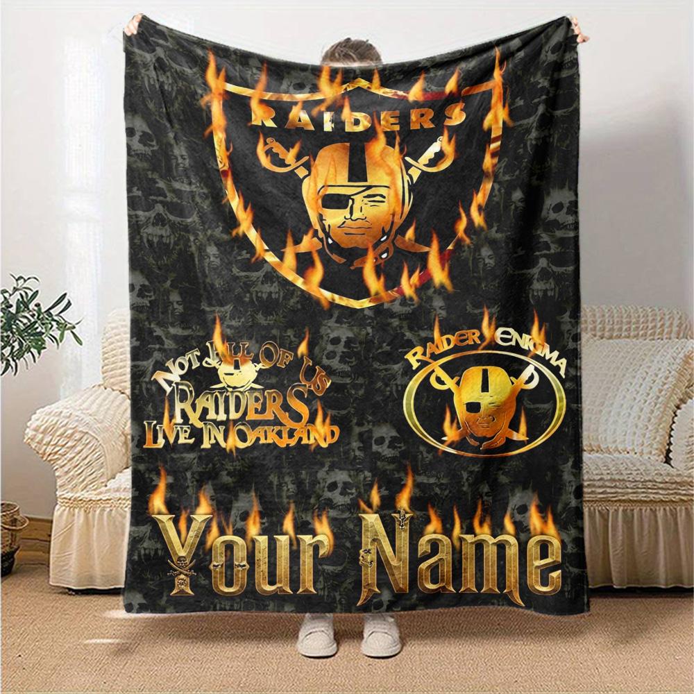 Name Custom Las Vegas Raiders Logo Print Flannel Blanket High Quality Warm Comfortable Cover for All Seasons Perfect for Gifts Home Decor