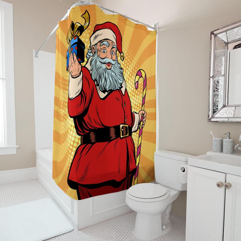 TU Santa Claus Christmas Shower Curtain Festive Holiday Bathroom Decor Reindeer Snowflakes Winter Pattern Gift Backdrop Cozy Hom