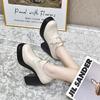 Platform High Heels Women's Spring New Waterproof Platform Thick Heel Lace-up Deep Mouth Single Shoes First Layer Cowhide Fashion Shoes