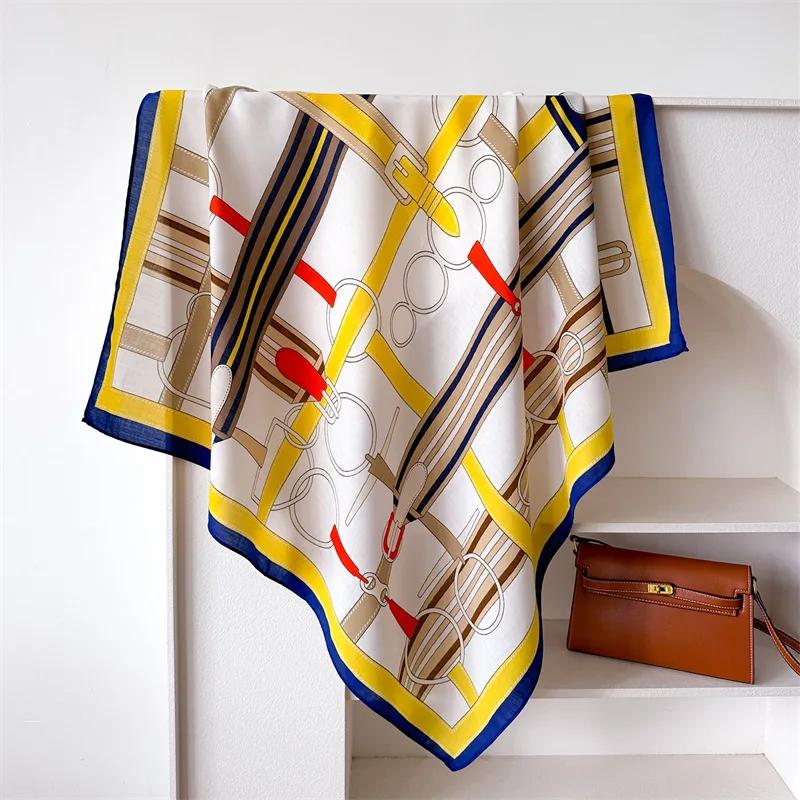 90*90 2024 Neue Mode Leichter Luxus Seidenschal Damen Twill Einfache Quadratische Schals Damen Sonnenschutz Schal Kopftuch Alle Jahreszeiten