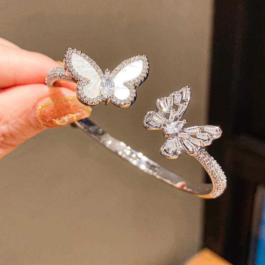 Открытый браслет-бабочка из циркона и перламутра - Минималистичный, Элегантный, Высококачественный браслет для женщин