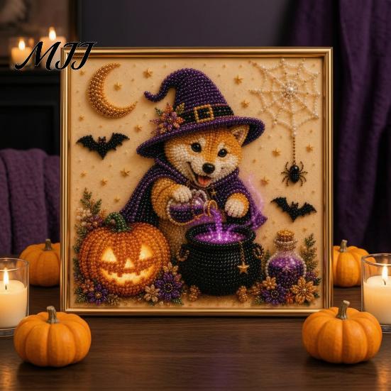 Halloween Faux Pearl Art Kit Painting Kit, Puppy DIY Witch Resin Bead Set Hat Craft for Adults And Teens, Handmade Gift Easy Kits Beginners