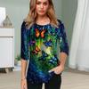 Womens Blouse 3D Black Butterfly Printing Flower Half Sleeve Tops Summer Casual Tops Printed Round Neck Half Sleeve T Shirt