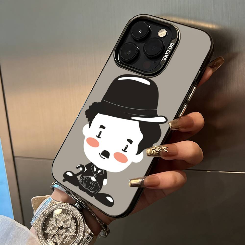 C-Charlie Chaplin Phone Case For iPhone 17,16,15,14,13,12,11 Plus Pro Max Colored Silver Phone Case
