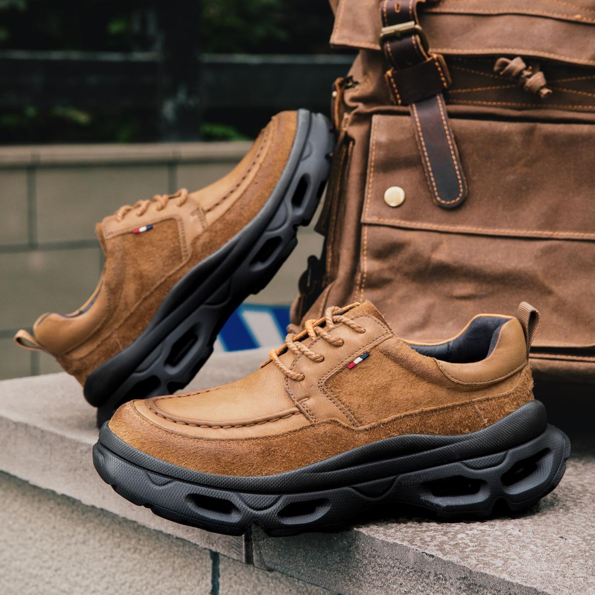 

Мужская обувь 2025 новая осенняя на толстой подошве, увеличивающая рост, дерби, мужская повседневная кожаная обувь, мужская кожаная обувь из первого слоя коровьей кожи, мужская 44