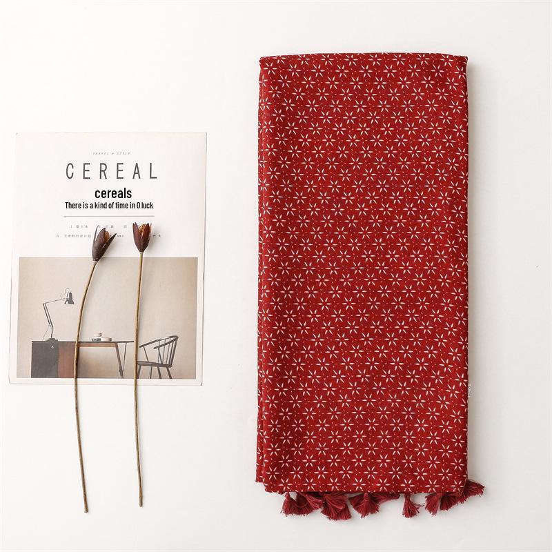 Retro Bohemian Ethnic Cotton Linen Scarf with Hexagram Tassels