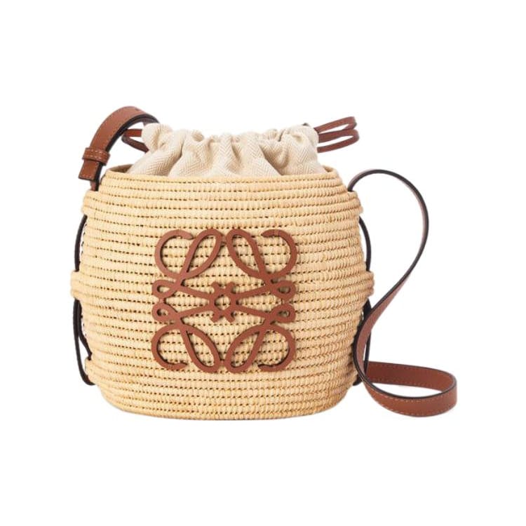 Loewe Bolso Cubo de Fibra de Abeja con Cuero de Vaca, Bolso de Hombro, Bolso Cruzado para Mujer Marrón A223Z48X03-2435