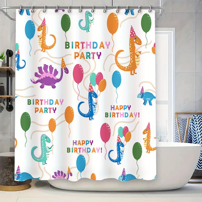 

Colorful Dinosaur Balloon Birthday Party Shower Curtain For Kids Bathroom Decorations 3D Printed Waterproof Washable Fabric 180X W60H190(CM)-1 Pcs