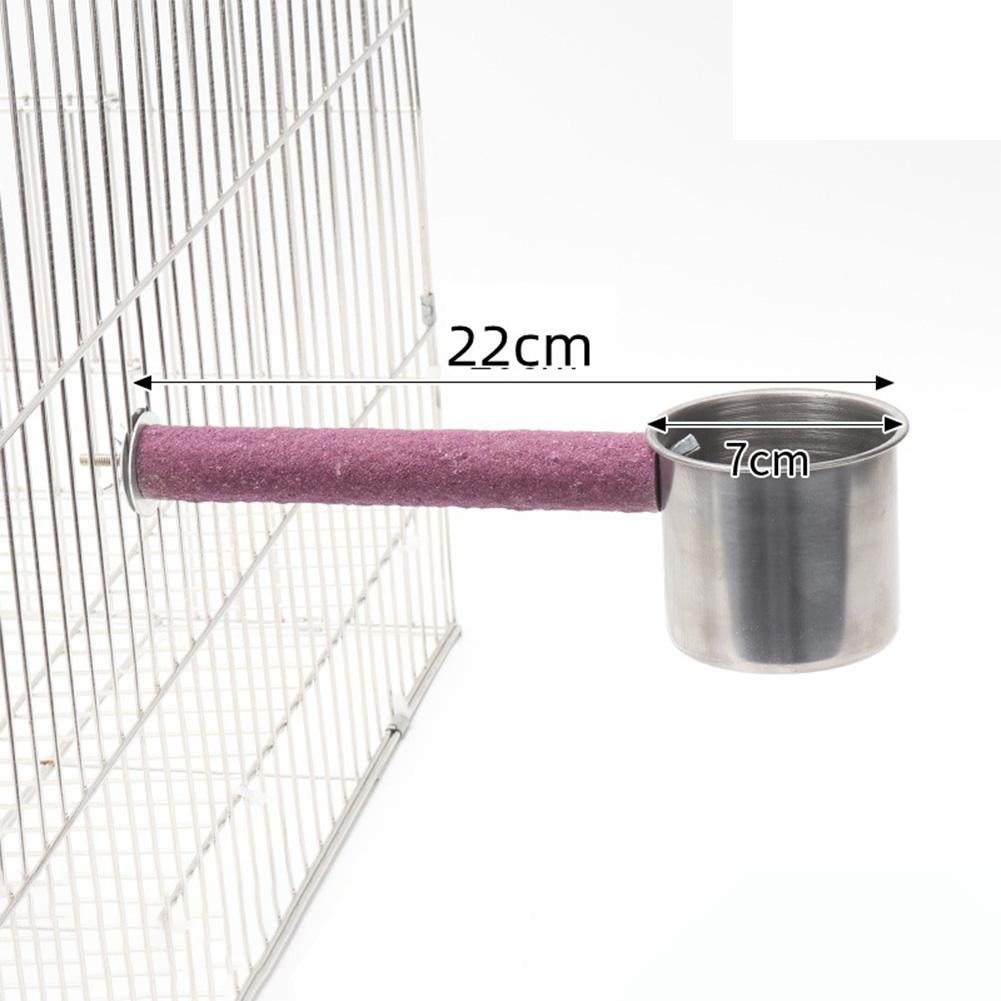 Bird Perch Stand With Feeding Bowl, Wooden Quartz Sand Bird Cage Perch Stand, Parrot Stainless Steel Food Water Bowls For Parakeet Cockatiel