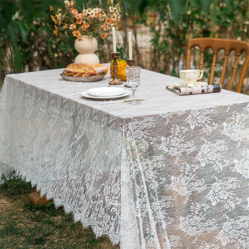 Wedding White Lace Tablecloth Vintage Reception Table Cloth for Wedding Decor Boho Party Valentine's Day Tablecloth