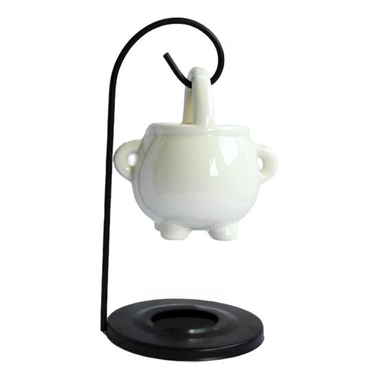 Hanging Pagan Cauldron Oil Burner Wax Warmer Aroma Diffuser with Handle Ceramic Tealight Candle Holder Witch Halloween Decoration