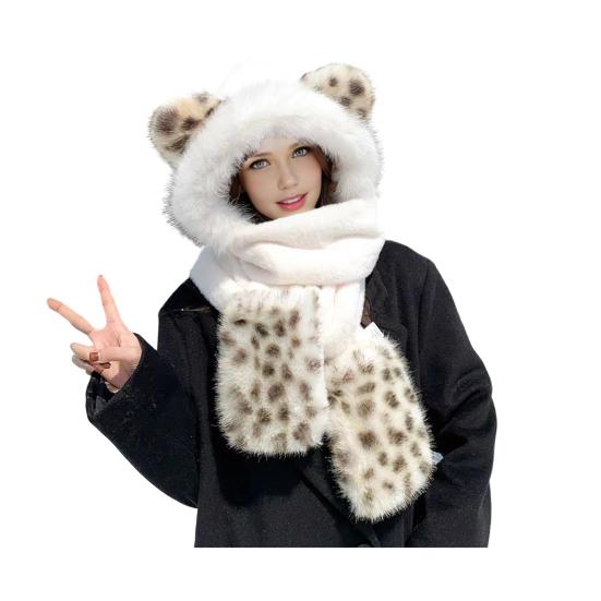 3 in 1 Winter Scarf Hat Knitted Windproof Warm Elastic Tiger Pattern Thermal Hat