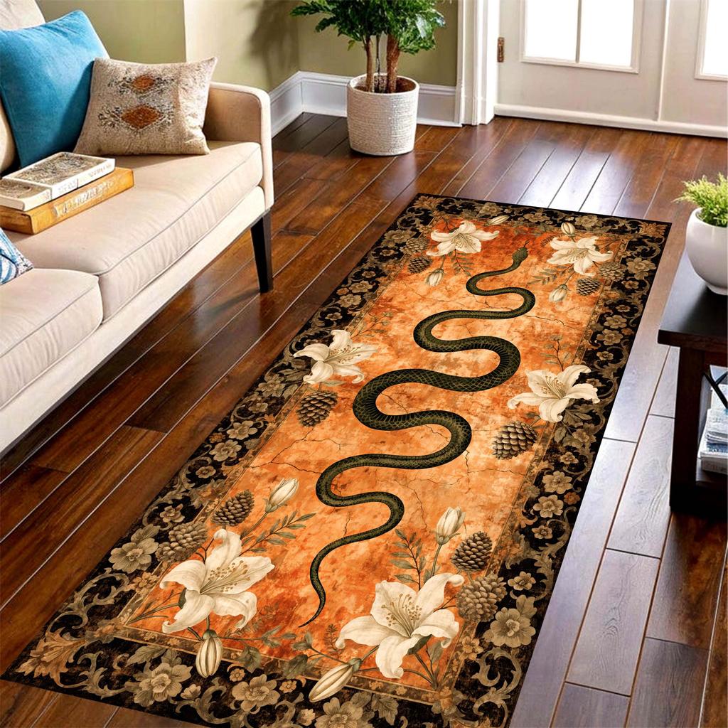 Chinese Red Dragon Long Runner Rug,vintage ink beast print floor mat,entry hallway,bedroom,balcony interior decor