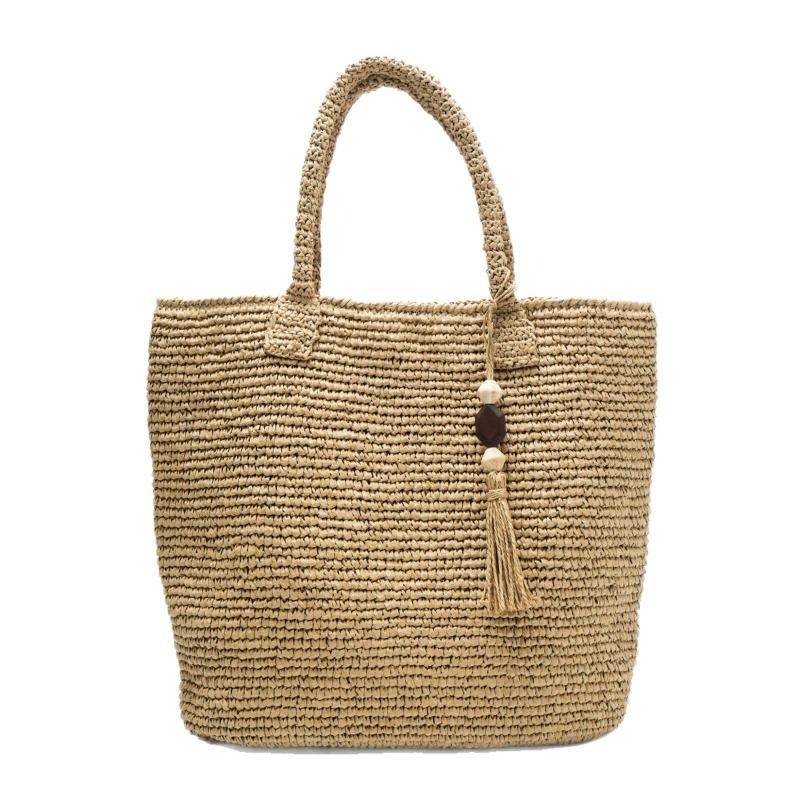 New Simple Solid Color Straw Bag Women's Large Capacity Shoulder Handwoven Bag Seaside Vacation Beach Handbag