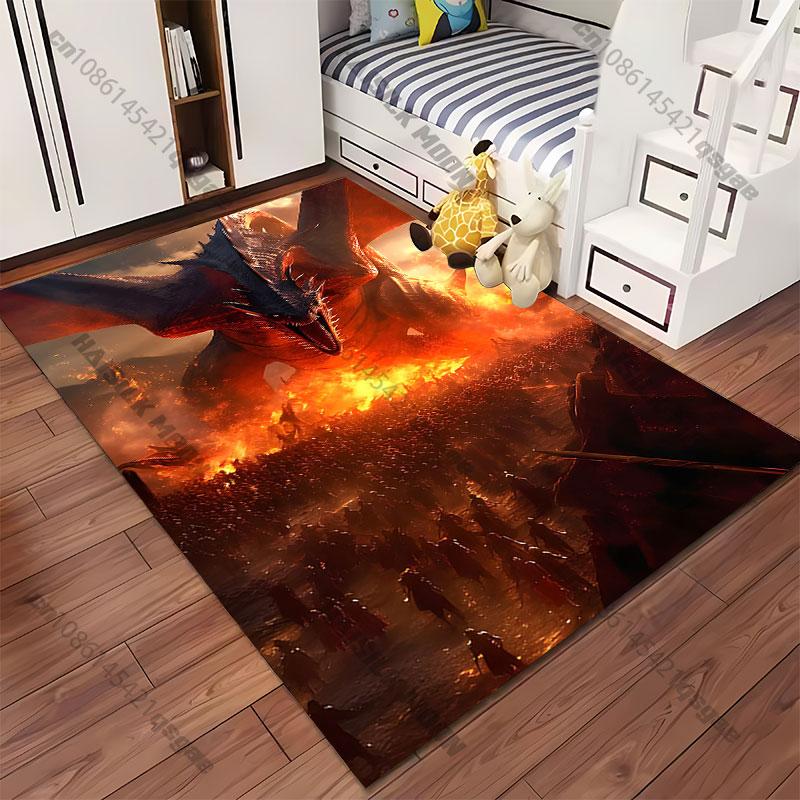 Dragon destruction chaos fiery battle carpet Yoga living room room decor children's crawling mat doormat area rug