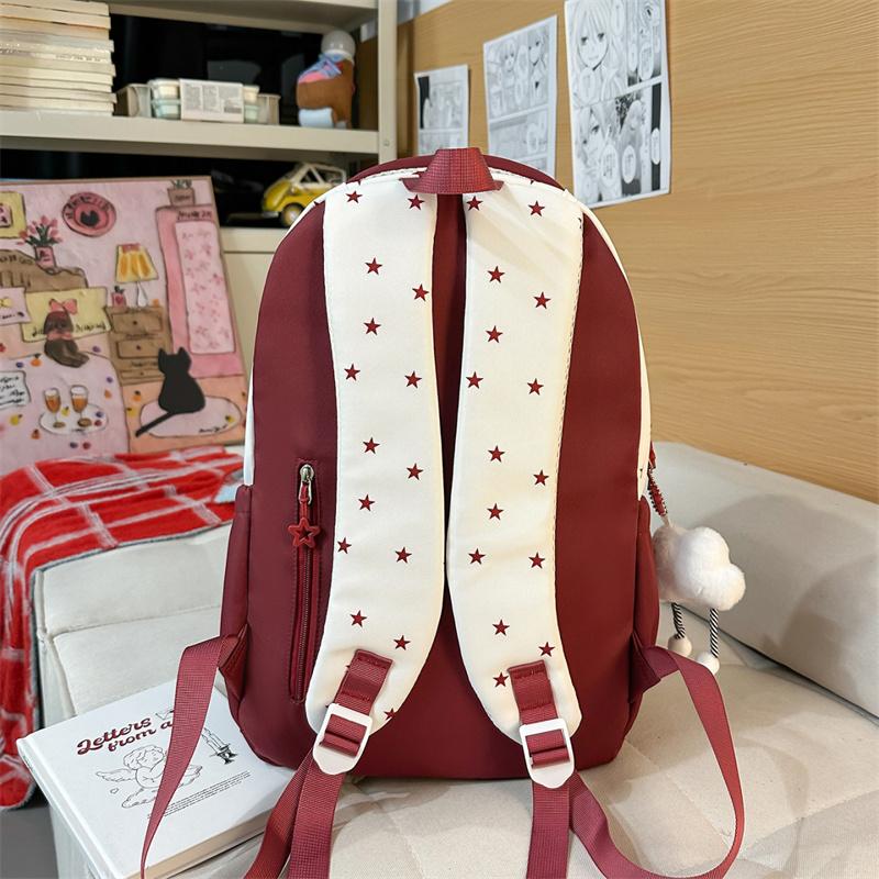 Star Print Women's Backpack Color Block Student Schoolbag Travel Backpack