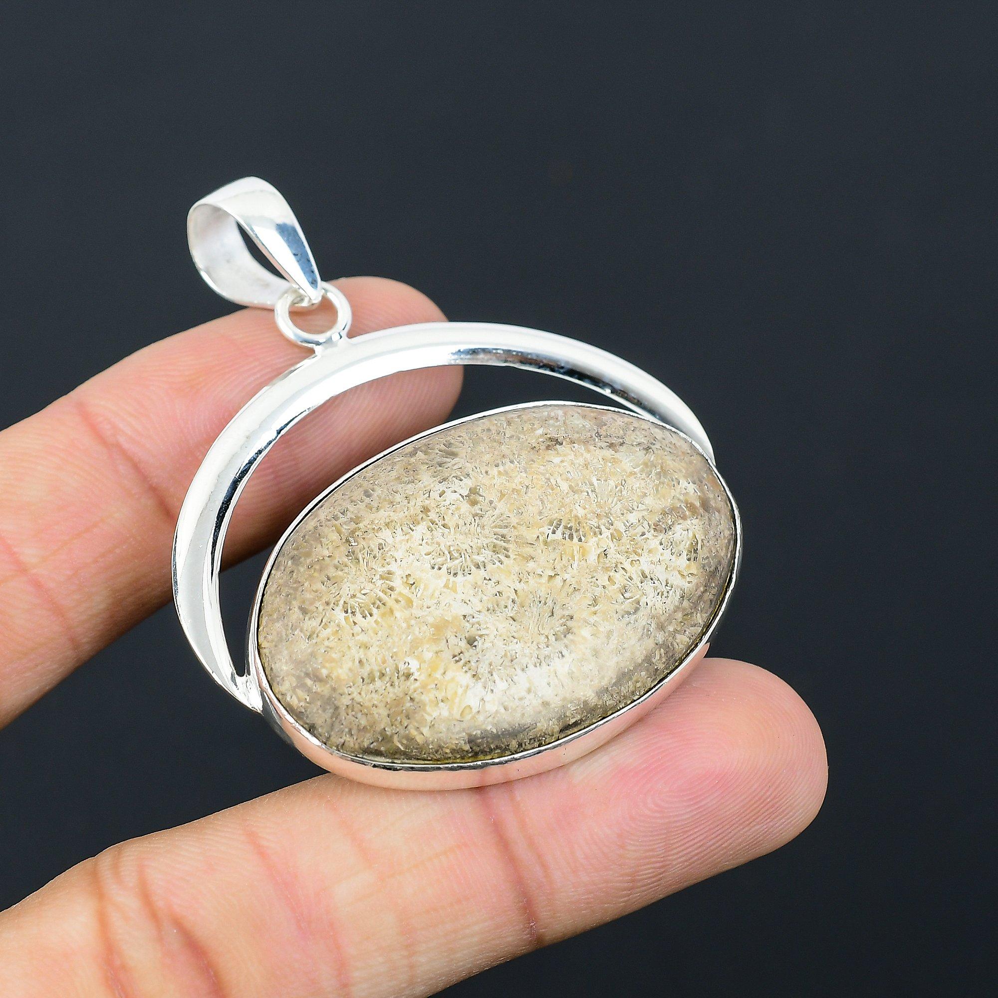 

Sisters Day Deal Fossil Coral Stone Birthday New Pendant Jewelry Sterling Silver