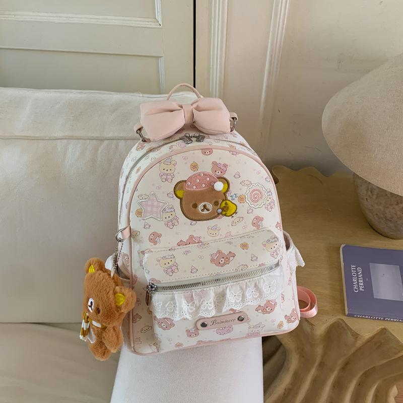 Schoolbag Japanese soft girl rabbit backpack full of printed strawberry cake embroidered backpack bow lace lace school bag