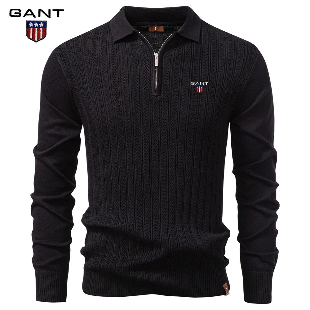Gant 2025 Autumn and Winter Embroidery New Men's Sweater Long Sleeved Knitted Sweater Half Zipper Business Casual Thin Sweater Men