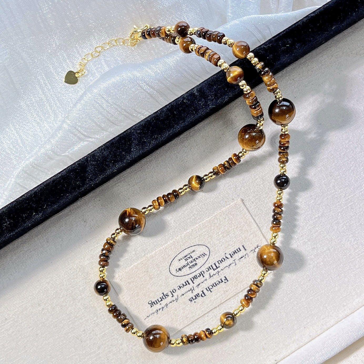 High Quality Natural Tiger Eye Stone Gypsy Collarbone Chain Necklace