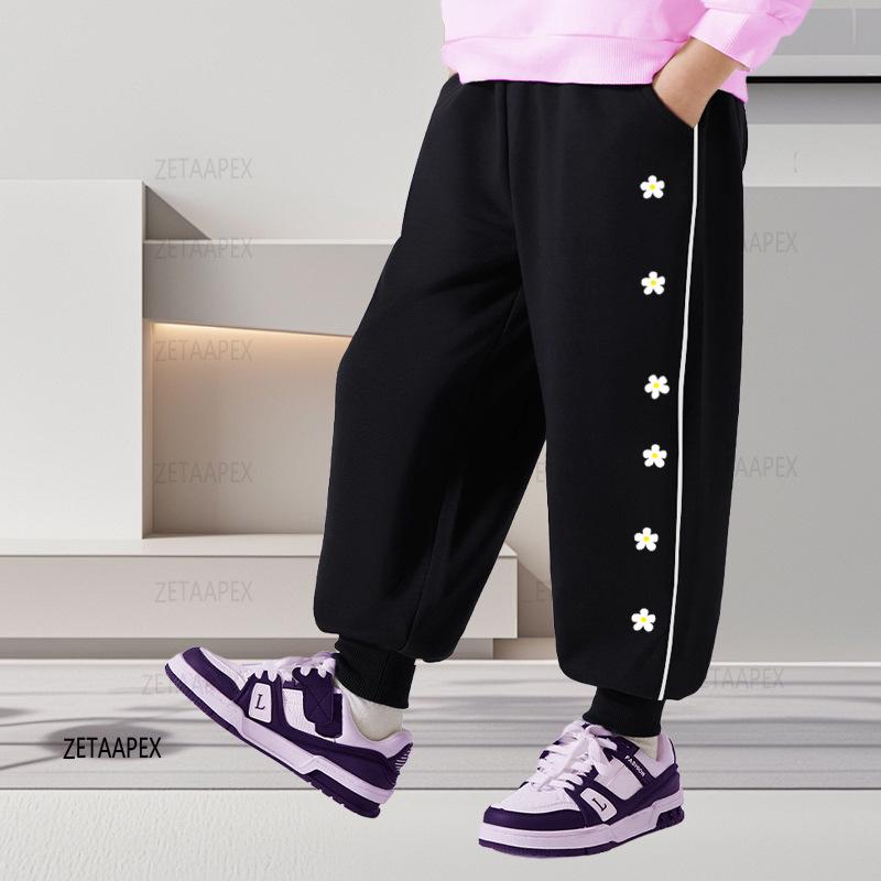Plus Size Girls' Fleece Sweatpants - Loose, Casual Sportswear for Spring, Autumn, Winter